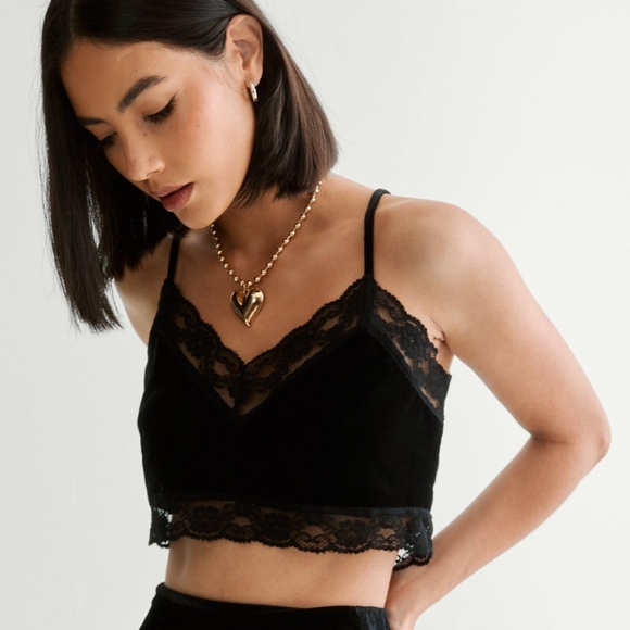 Nasty Gal Tops - NWT Velvet Lace Trim Bralette